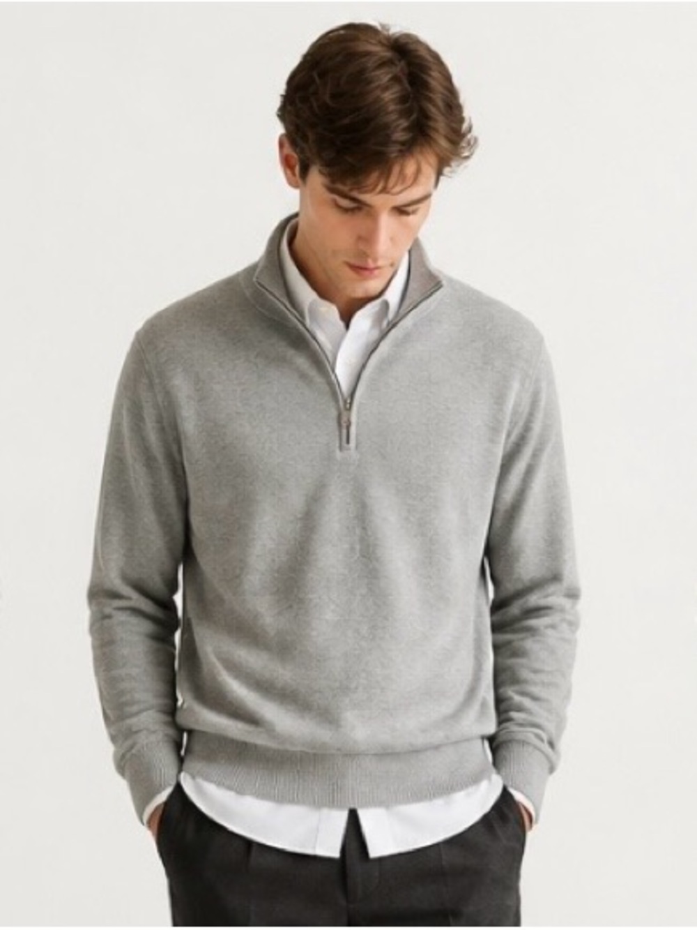 FOOTJOY Wool Sweater 1/4 Zip Gray Men’s Fine Knit Lightweight Large